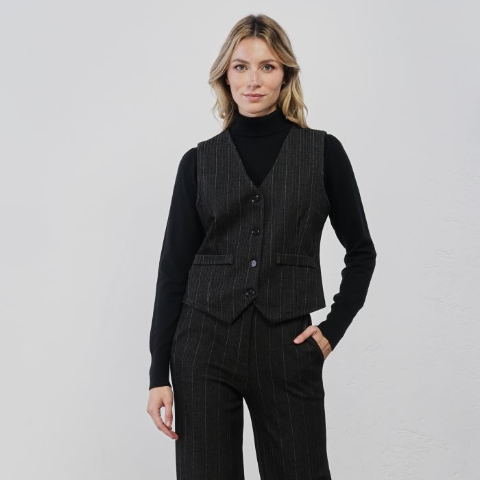 Gilet nero da donna in fantasia gessata