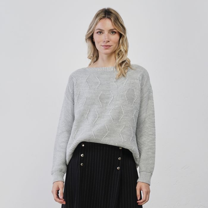 Maglioncino grigio da donna con ricami geometrici