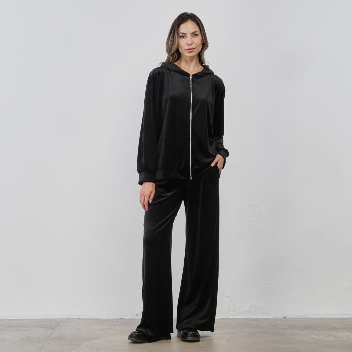 Pantaloni lunghi neri ampi da donna in velluto