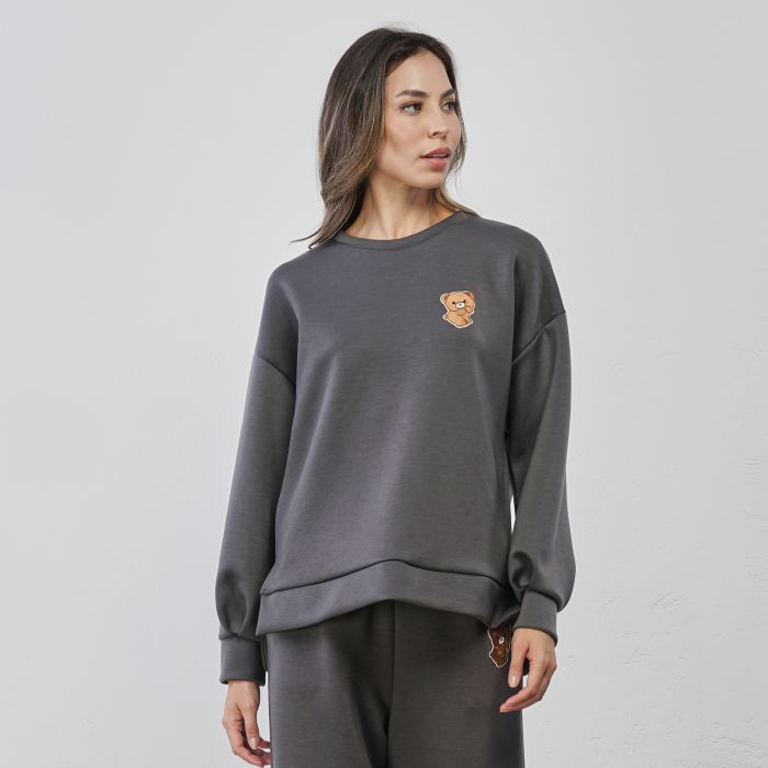 Felpa grigia da donna con orsetto