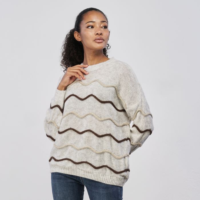 Maglione grigio da donna con dettagli ricamati