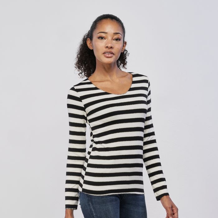 Maglia nera e bianca a righe da donna
