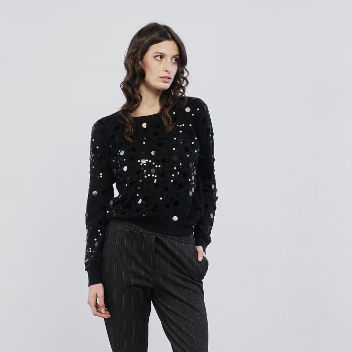 Maglioncino nero da donna con maniche lunghe e paillettes