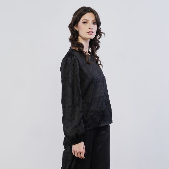 Blusa nera da donna in tessuto damascato
