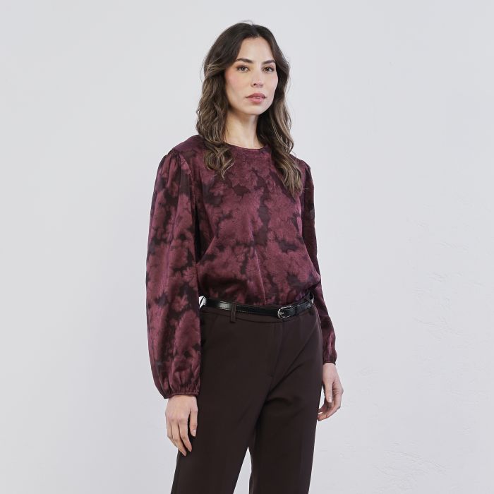 Blusa viola da donna in tessuto damascato