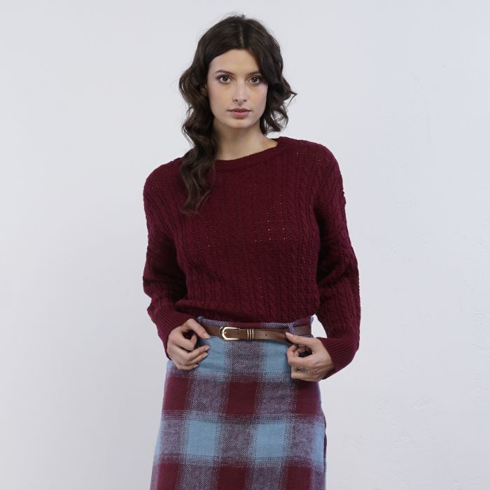 Maglione bordeaux lavorato da donna