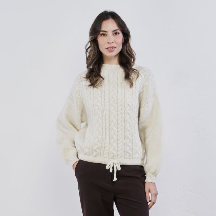 Maglioncino bianco lavorato da donna con coulisse