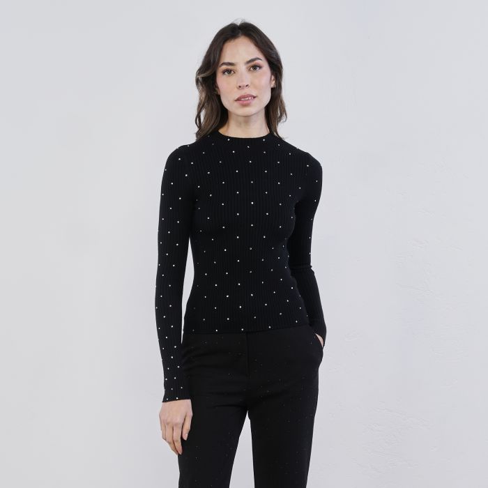 Maglia nera da donna con strass