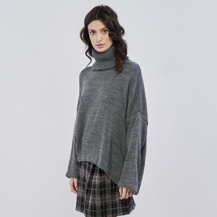 Maglione oversize grigio da donna con dolcevita