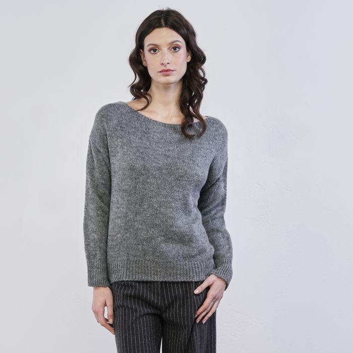 Maglione grigio da donna con inserti in lurex