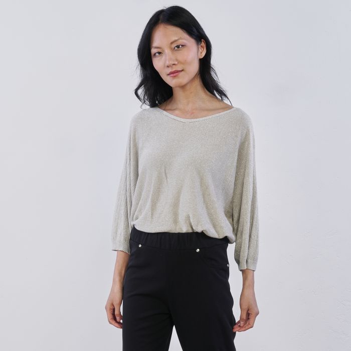 Maglia beige Alesya da donna in tessuto glitterato