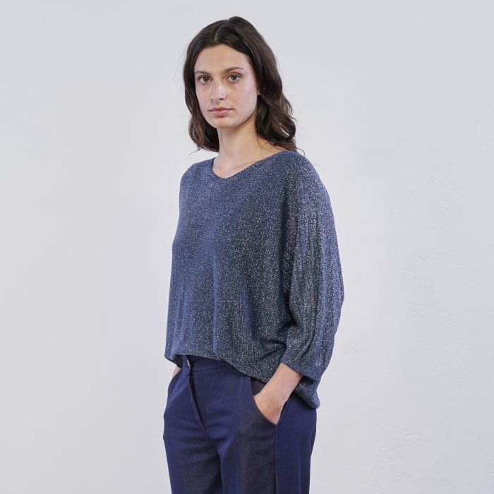 Maglia blu Alesya da donna in tessuto glitterato
