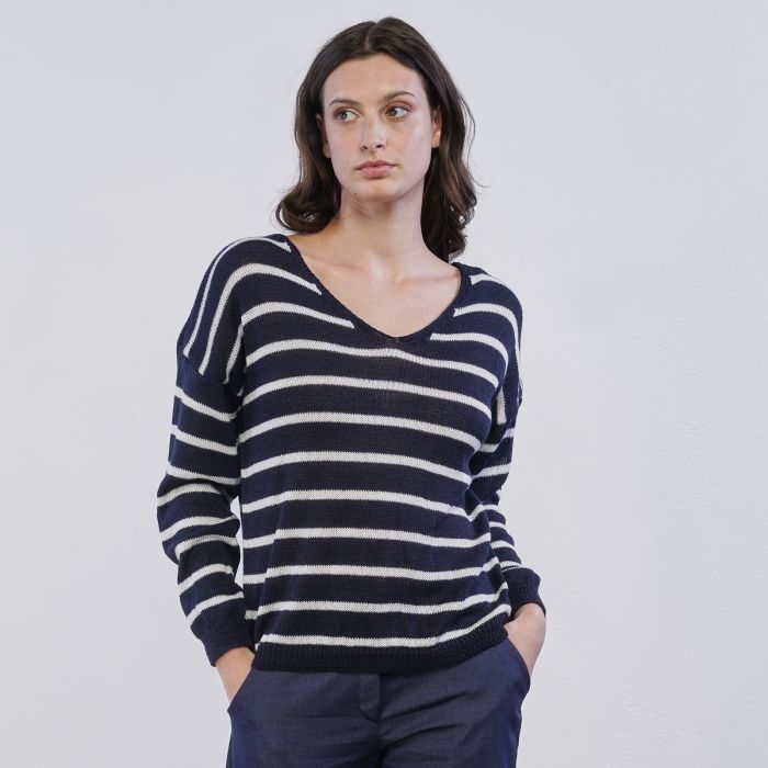 Maglia a righe bianca e blu da donna Alesya