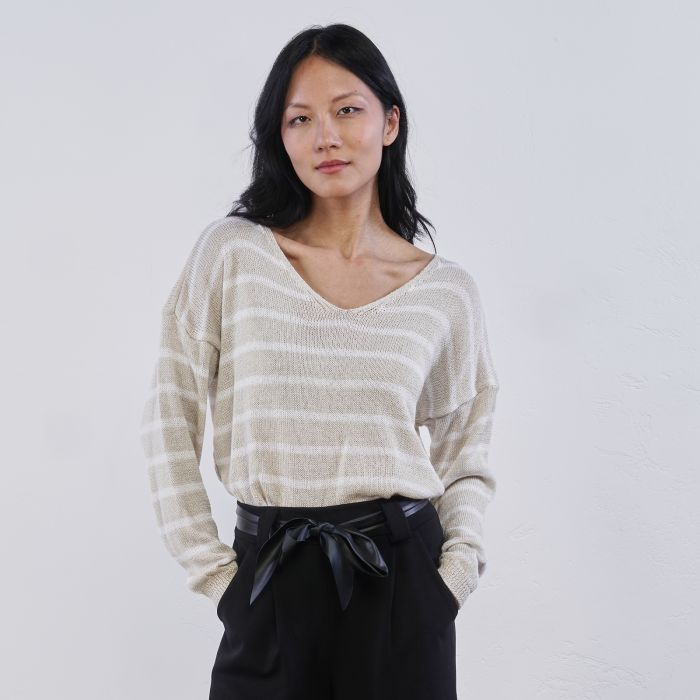 Maglia a righe bianca e beige da donna Alesya