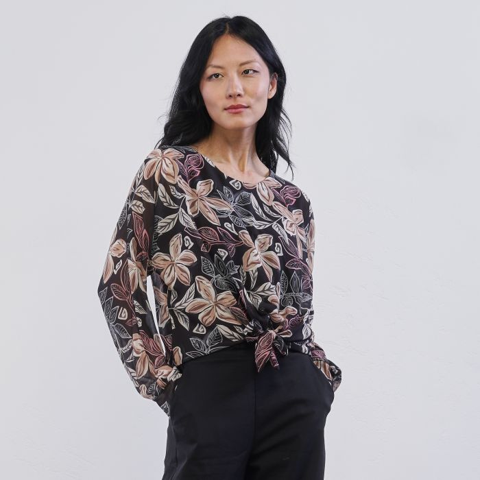 Blusa nera da donna in stampa floreale Alesya