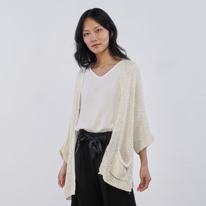 Cardigan beige Alesya da donna con tasche