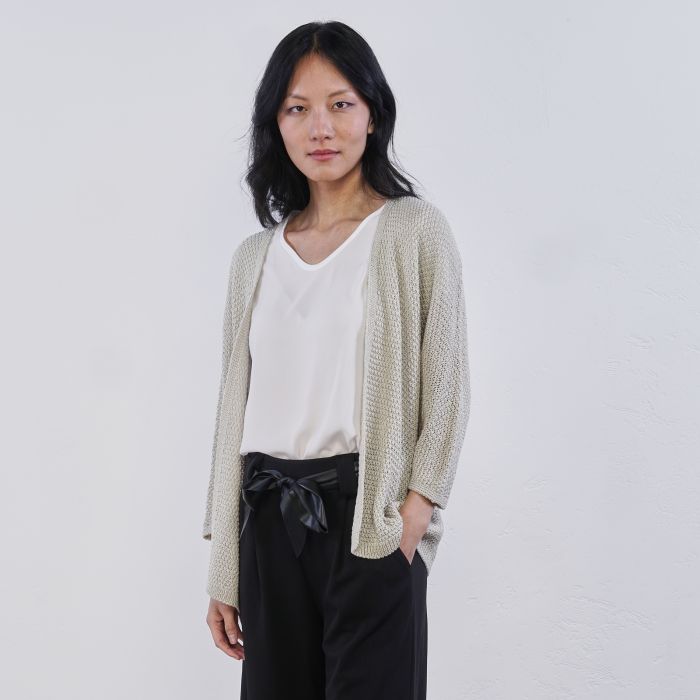 Cardigan beige Alesya da donna senza bottoni