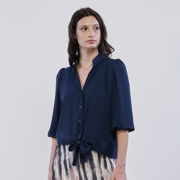 Blusa blu Alesya da donna con fiocco