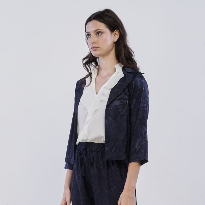 Blazer blu Alesya da donna in tessuto lucido con fantasia floreale