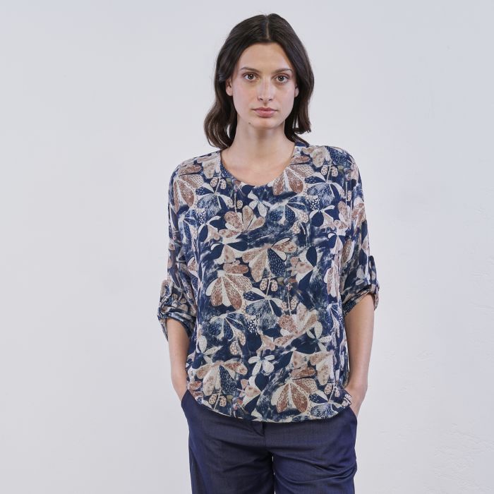 Camicia blu Alesya da donna in fantasia floreale