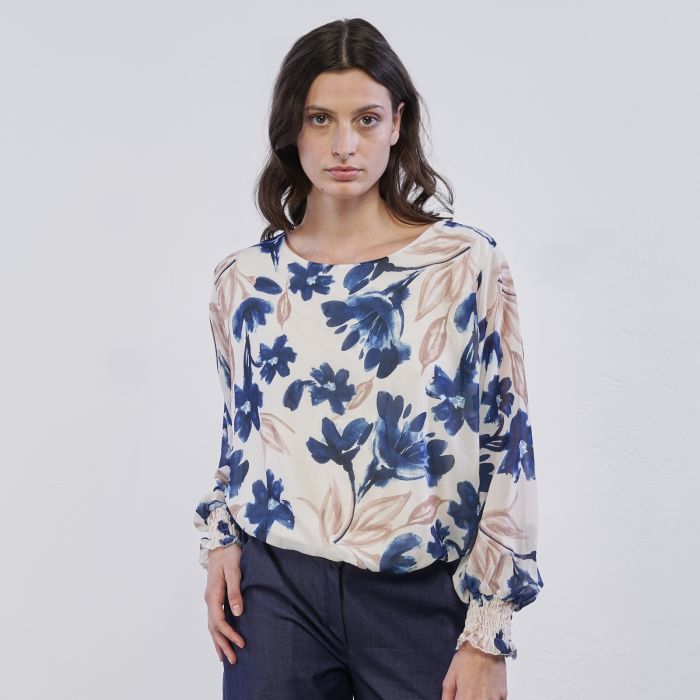 Blusa beige Alesya da donna in fantasia floreale