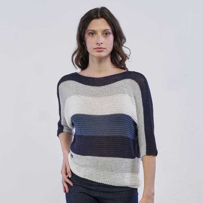 Maglioncino leggero blu e bianco da donna Alesya a righe