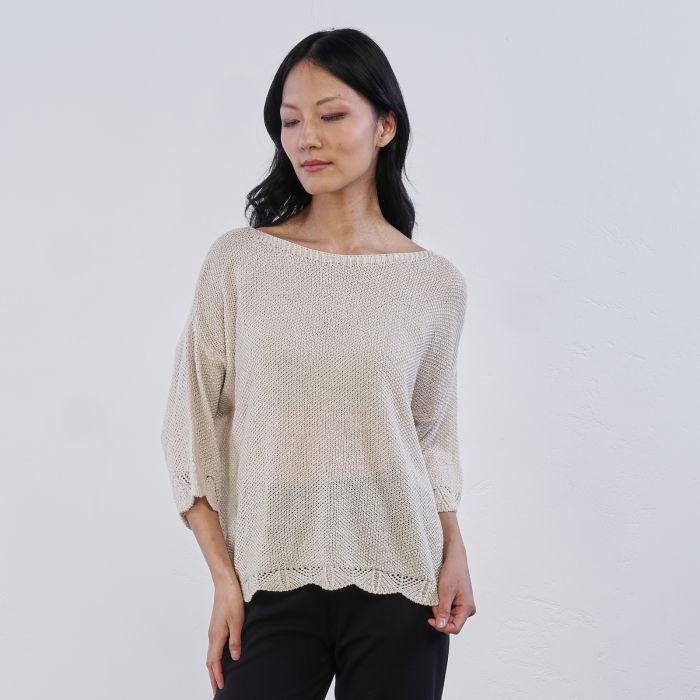 Maglia beige Alesya da donna con orlo ricamato