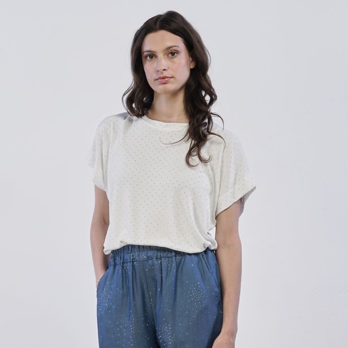 T-shirt bianca Lokita da donna con maniche corte e strass