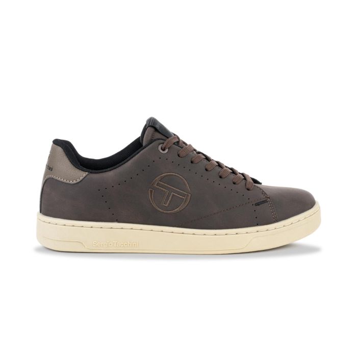 Sneakers tennis marroni da uomo con logo laterale