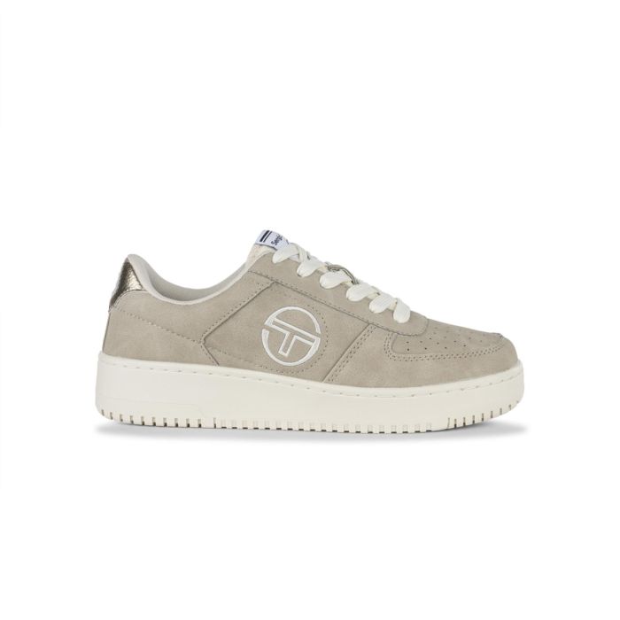 Sneakers tennis beige da donna con logo e suola platform