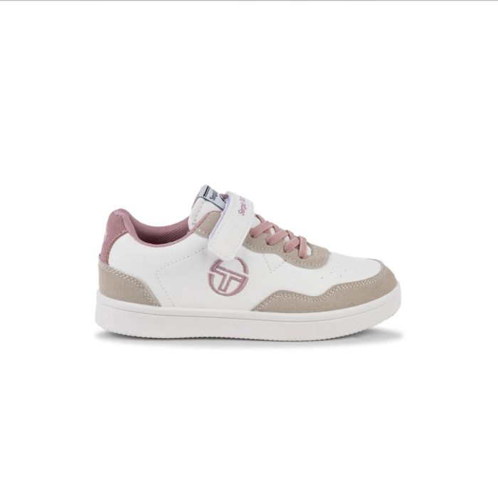 Sneakers basket bianche e rosa da bambina con velcro