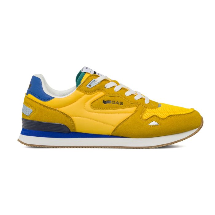 Sneakers gialle da uomo con inserti blu e lacci Gas