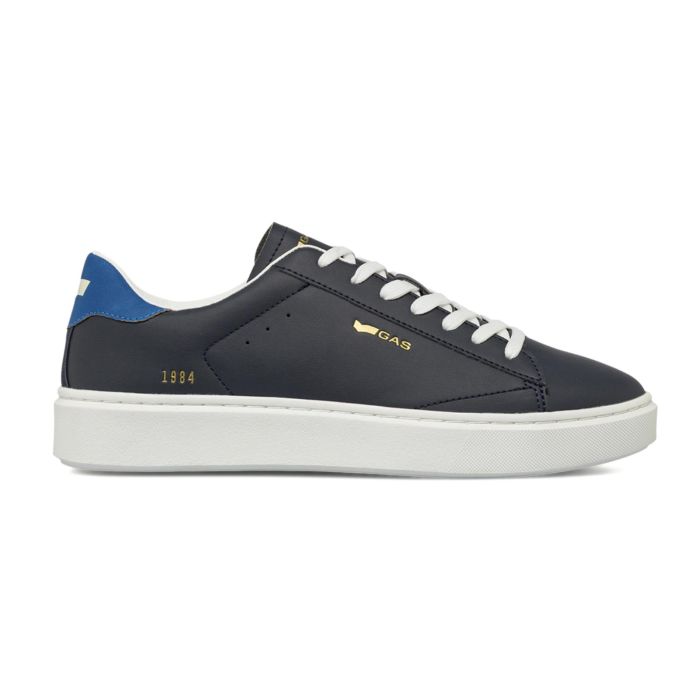 Sneakers blu da uomo con lacci bianchi e logo oro Gas