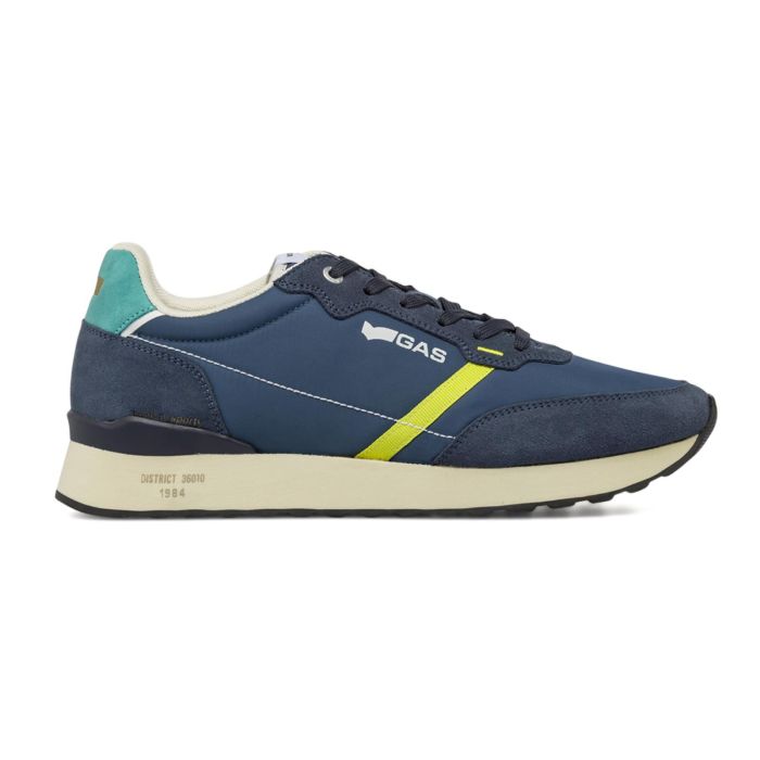 Sneakers Gas blu da uomo con inserti colorati e chiusura con lacci