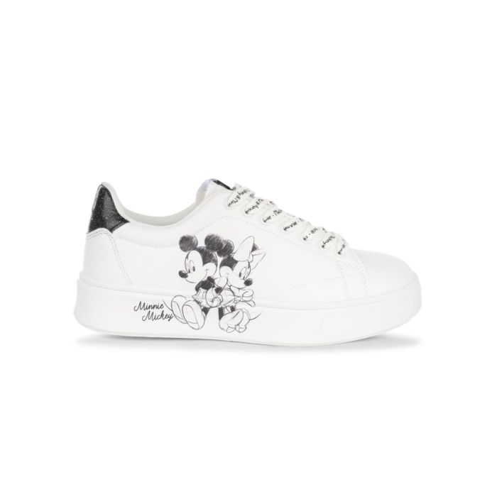 Sneakers bianche da donna con stampa Minnie e Mickey Mouse