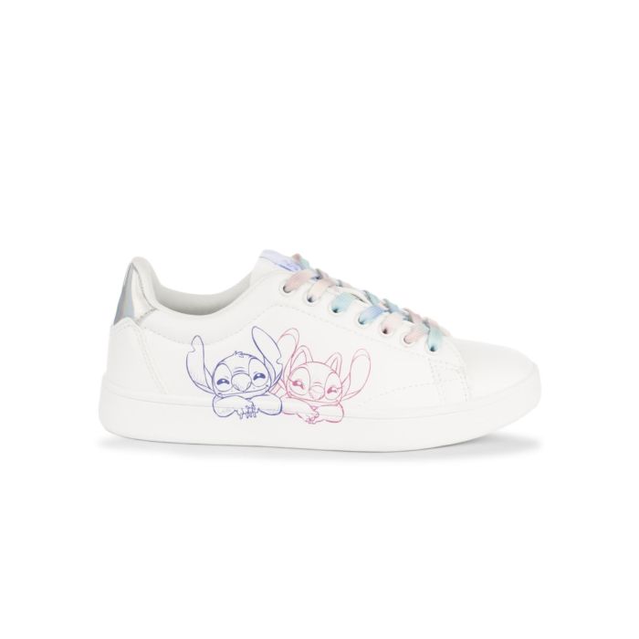 Sneakers bianche da donna con stampa Stitch e lacci