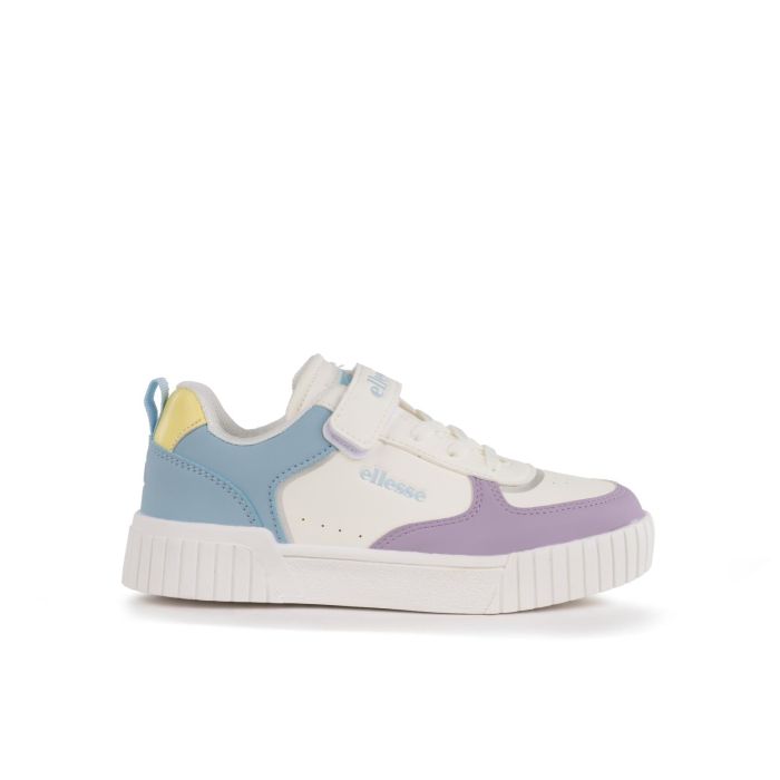 Sneakers bambina bianche e viola da basket con lacci e velcro