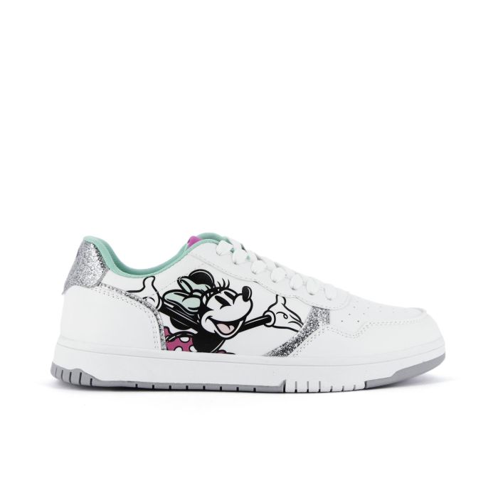 Sneakers bianche alte con dettagli glitter e stampa laterale cartoon Minnie