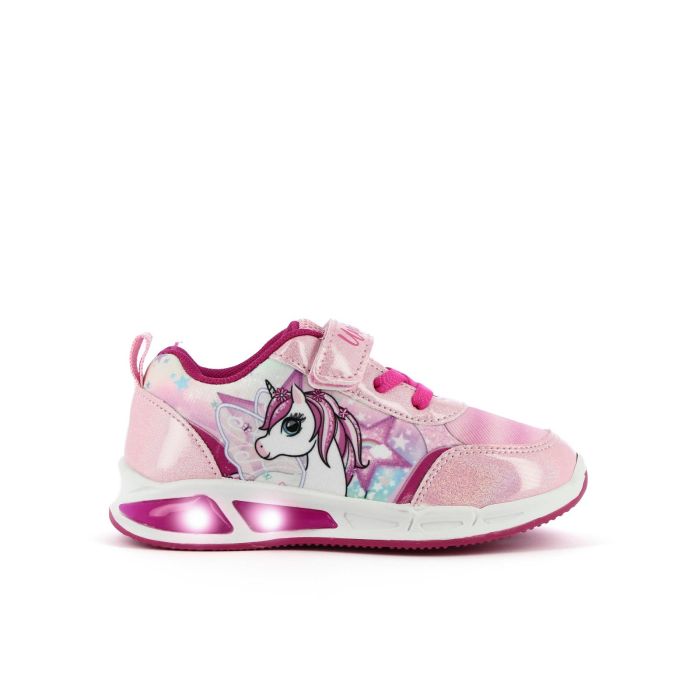 Sneakers rosa stampa cartoon da bimba con velcro e luci