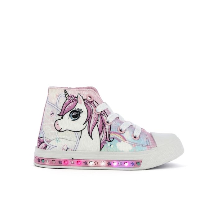 Sneakers alte in tessuto rosa stampa cartoon con luci