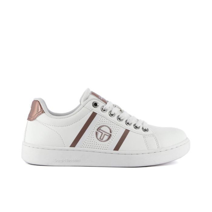 Sneakers donna bianche da tennis con logo e dettagli laminati