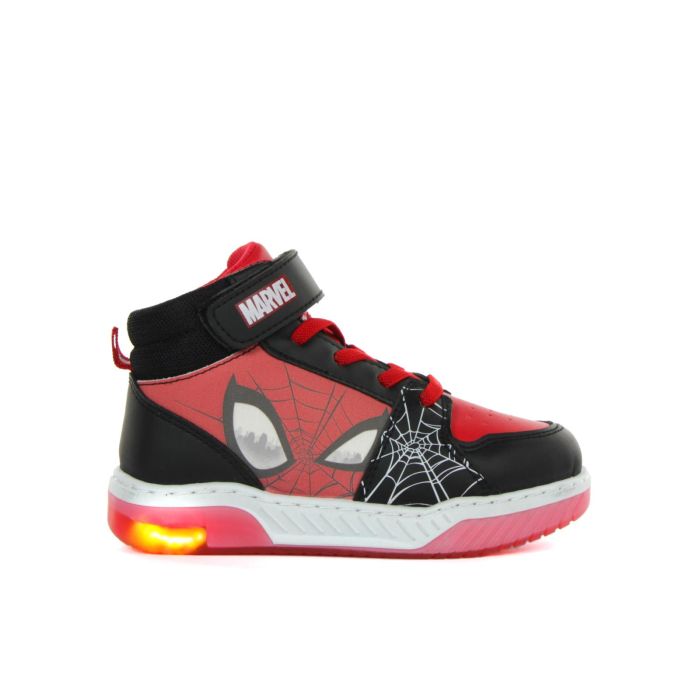 Sneakers alte nere da bimbo stampa cartoon Spiderman con luci e strappo