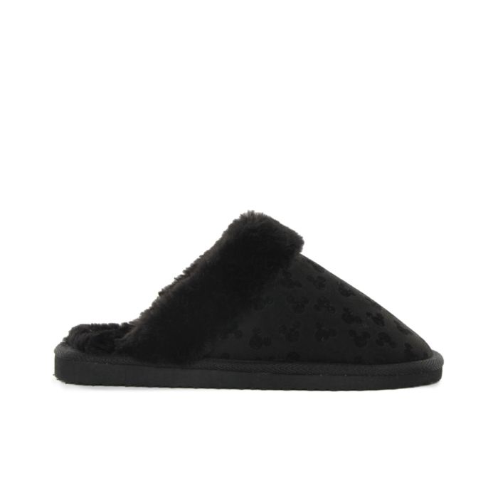 Ciabatte donna nere da casa con inserto in peluche stampa topolino