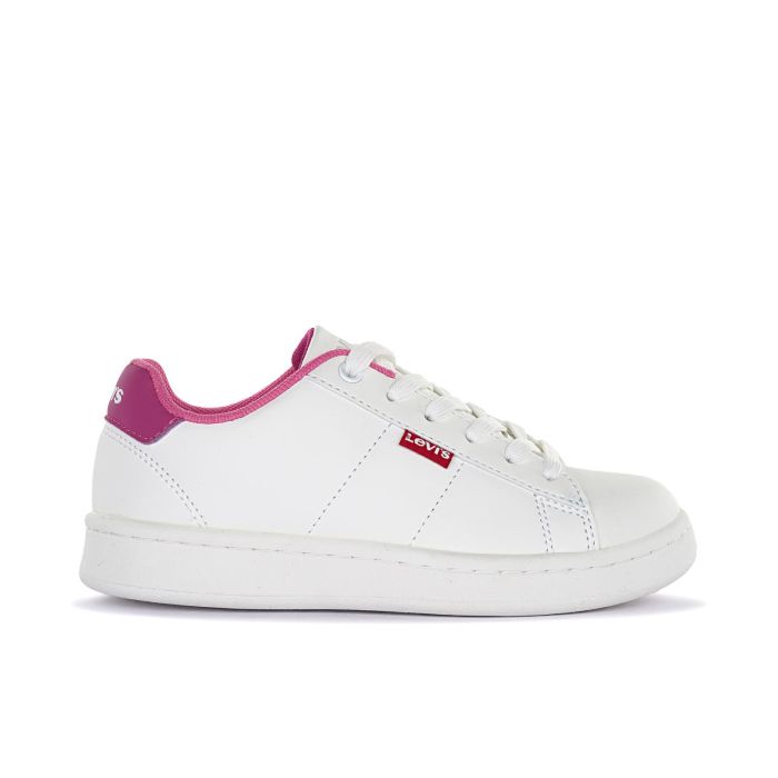 Sneakers bianche da bambina con lacci e cuciture