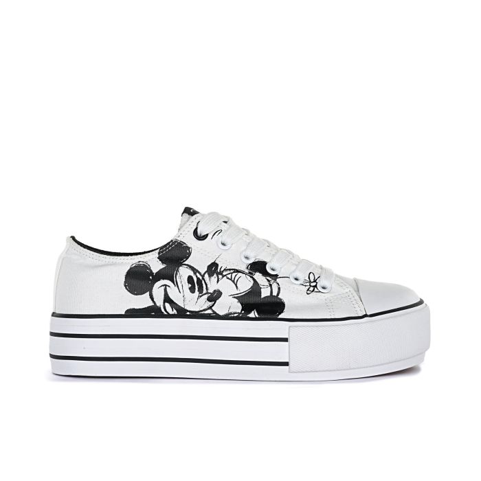Sneakers bianche Disney suola platform con cartoon Minnie e Mickey Mouse