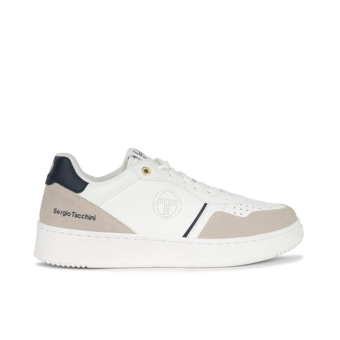 Sneakers uomo bianche e beige con logo laterale