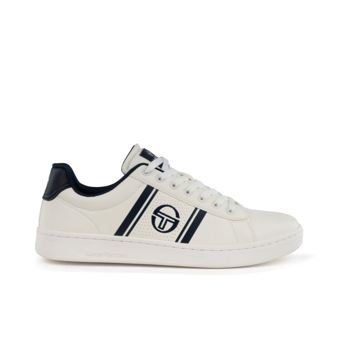 Sneakers tennis blu e bianche da uomo con logo laterale