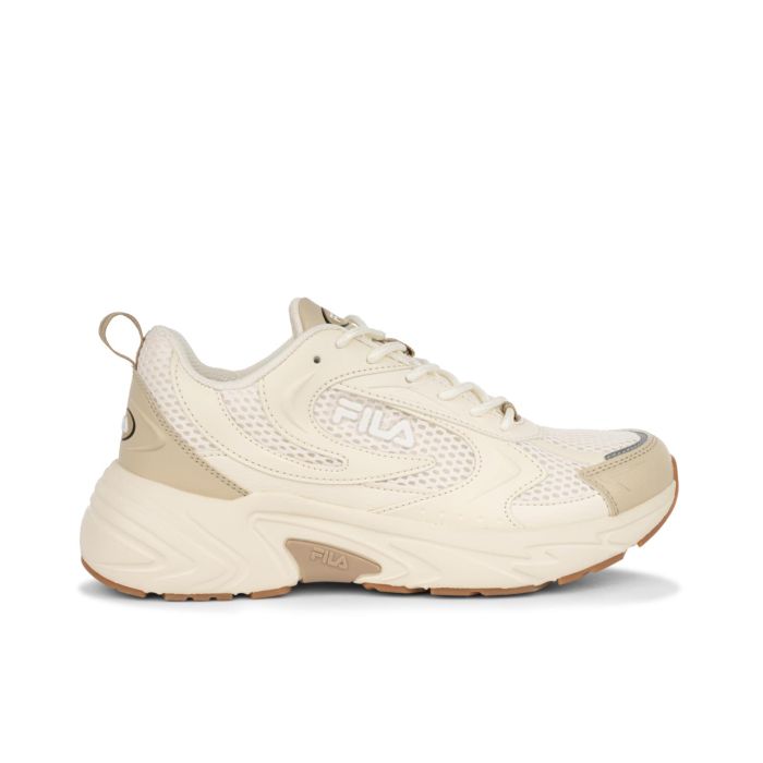 Sneakers donna bianche e beige da palestra con suola chunky e logo laterale