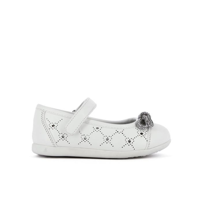 Ballerine bianche da bimba con fiocchetto con strass e velcro
