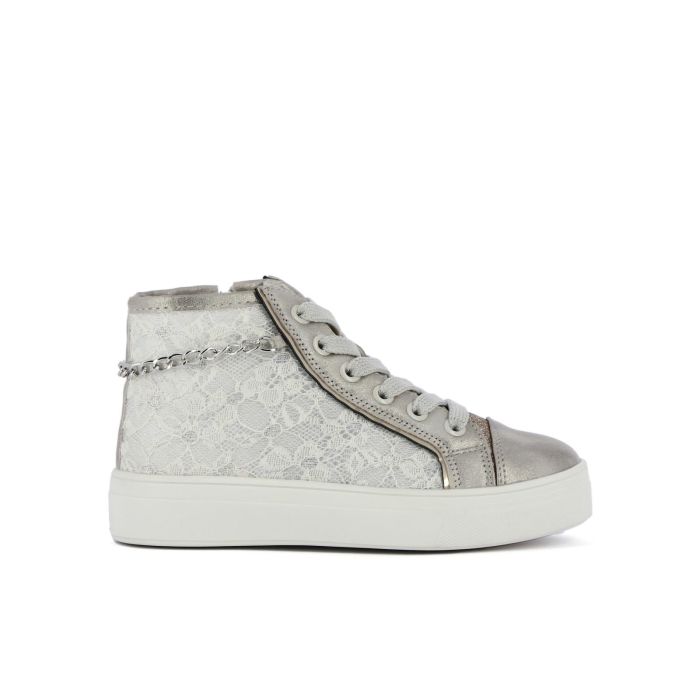 Sneakers alte bianche da bambina in pizzo